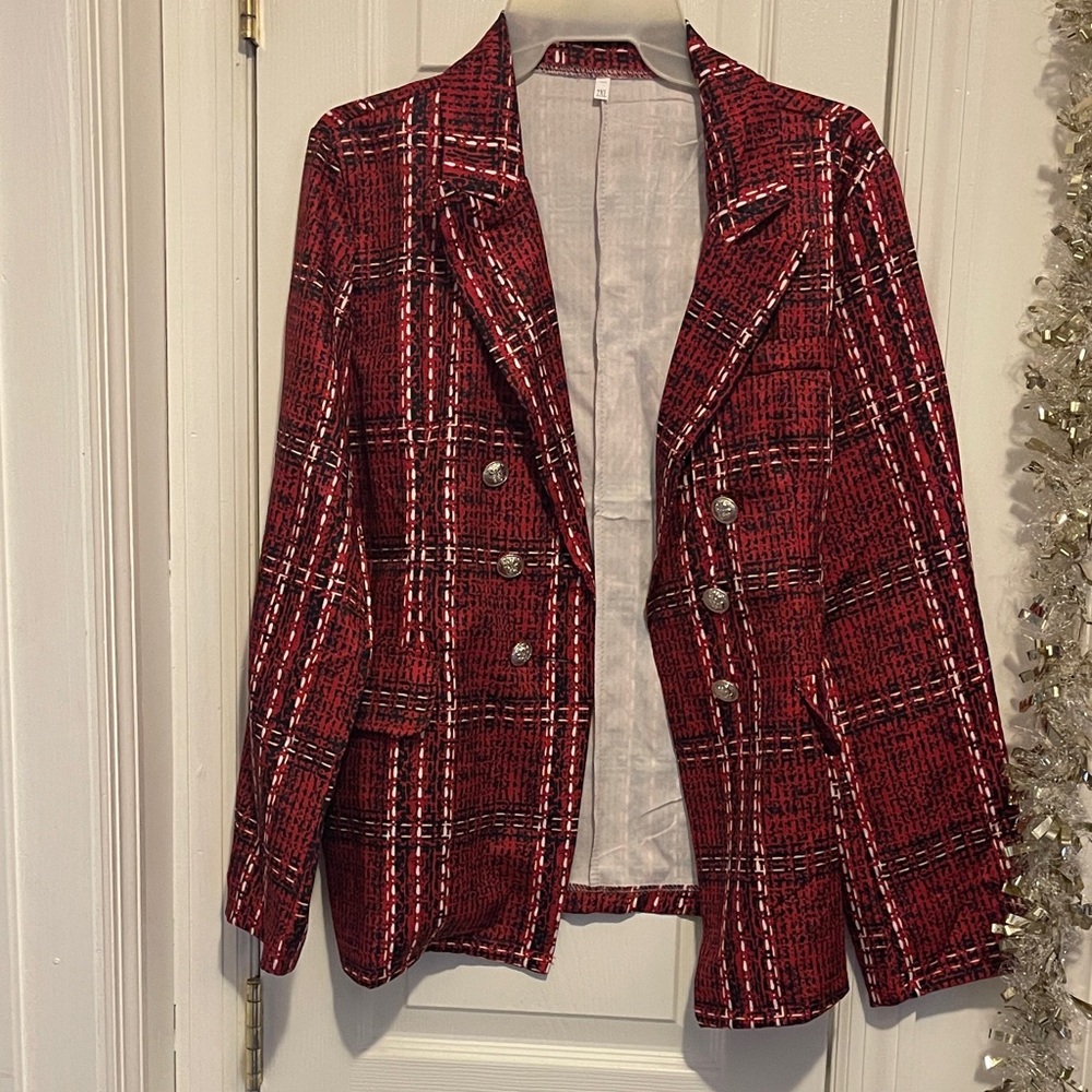 Stylish Red Plaid Women's Jacket